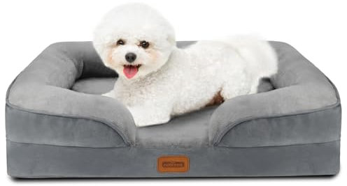 Nobleza Orthopädisches Hundebett Mittelgroße Hunde,71x58x17cm, Memory Foam Hundekorb Kleine Hunde, Waschbar Hundesofa Wasserdicht rutschfest, Hundecouch mit Hohem Rand, Hundematratze, Grau
