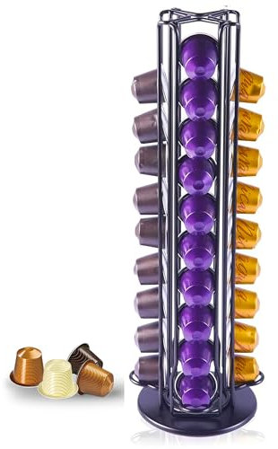 Wrobic Coffee Capsules Holder for Nespresso, lor coffee pod stand, Coffee Pod Holder for 40 Coffee Capsules, Rotating Design, Coffe Storage Rack for 40 Pcs Pods,Black