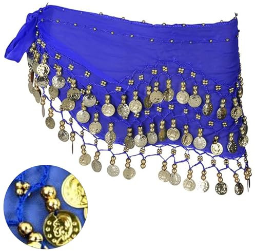 Chiffon Hüfttuch,Damen BauchtäNzerin KostüM,Tanztuch mit Münzen für Bauchtanz,Damen Bauchtanz Gürtel,Schwarz Bauchtanz Hüfttuch,für Mädchen Frau für Performance Kostüm Bauchtanz Yoga Kurs(Königsblau)