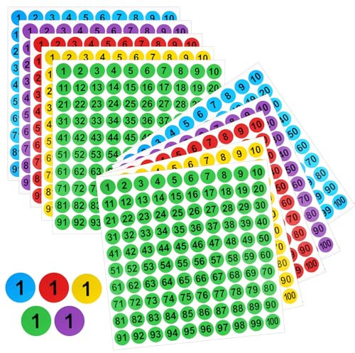 1000 Stück Nummer Aufkleber, 1 bis 100 Fortlaufende Nummer Aufkleber, Selbstklebend Zahlen Aufkleber, Bunt Zahlen Sticker, Wasserdicht Runde Nummernaufkleber, für Organisationen(25mm, 10 Blatt)