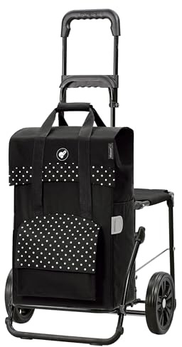 Andersen Einkaufstrolley - klappbar - 50 Liter - Mit Klappsitz bis 120 kg | höhenverstellbar - belastbar 50 kg - Stahlgestell - Trolley - Komfort Shopper Polly schwarz
