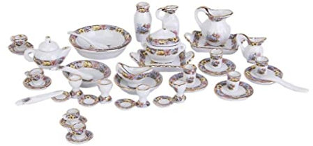 Miniature Tee Set Mini Porzellan Teekatze Teetassen Teller Gerichte Kit Dollhouse Accessoires 40pcs Weihnachtsdekorationen