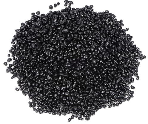 M METERXITY High Luster Round Fire Glass Beads, Glass Gems, Glass Pebbles, Glass Marbles for Vases/Fire Pit/Crafts/Aquarium/Garden Decorations 5-7mm, 550g/1.21-Pound [Black]