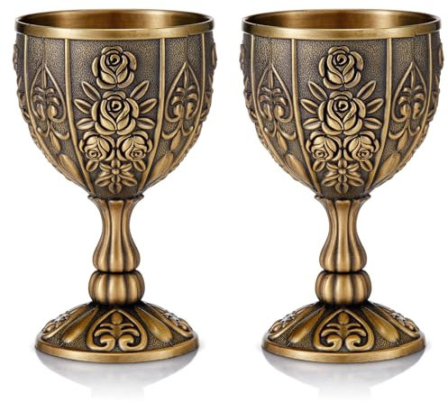 MorningRo 2pcs Small Vintage Chalice Medieval Goblet 3.4oz Royal Wine Glass Cups Metal Cup Drinking Vessel Sturdy Drinking Vessel Shot Glasses for Buddha Weddings Home Decor Blessings