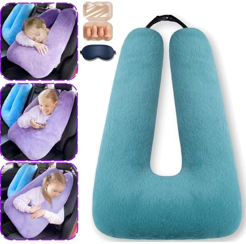Oreiller de voiture de voyage pour enfants, coussin de voiture pour dormir, soutien de la tête et du corps, oreiller en forme de U pour voyage (bleu-a)