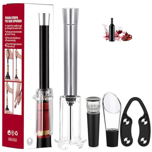 4-teiliges Set Mit Druckluftflaschenöffner Weinflaschenöffner Mit Druckluft Weinöffner Flaschenöffner Mit Luft Korkenzieher Wein Manueller Luftdruck (1 Stück,4)