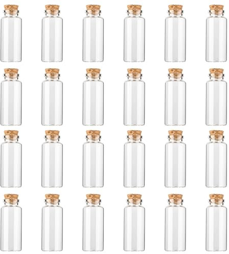 Emlim 24 Pack 10 ml Glass Bottles with Cork Stopper，Mini Glass bottle with cork，Small DIY Decoration jars Storage Container for Halloween Decorations,Wedding Party Favors