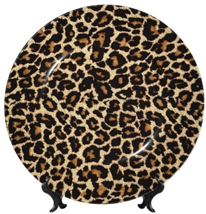 Feehsp Design leopardato, piatto decorativo in bone china con espositore,10 pollici
