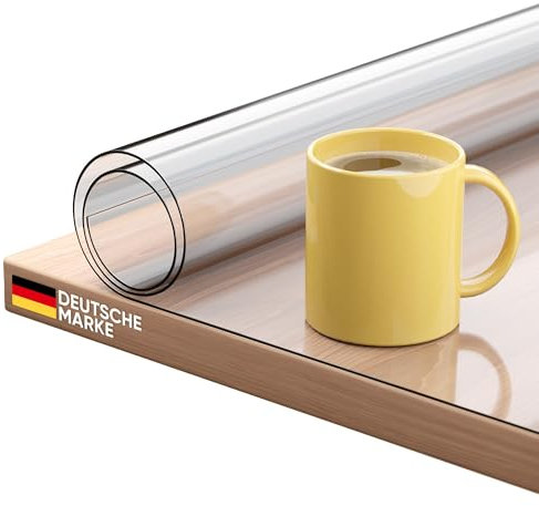 Björn&Schiller Tischfolie transparent mit abgeschrägten Kanten, 2mm dick, Tischschutz 90x160cm, Tischdecke, Schutzfolie für Tisch, glasklare Folie, hitzebeständig bis 55°C