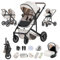 Zkiprm 3-in-1-Kinderwagen, Reisesystem mit Autositz, Kinderwagen und Babywanne, verstellbare Armlehnen, Regenschutz, Moskitonetz, Gestell aus Aluminium, Kinderwagen mit hohem Profil, für 0-4 Jahre