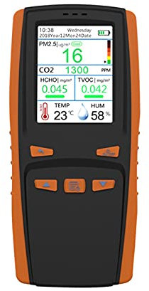 KONGMM Monitor de Calidad del Aire, El Detector de Calidad del Aire de Mano a Domicilio detecta dióxido de Carbono, Polvo, PM2.5 Y formaldehído HCHO para Hogar, Oficina y Escuela