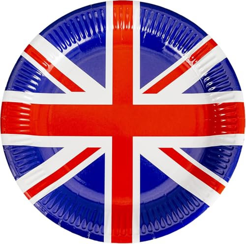 32x Union Jack Paper Plates – British Red White Blue Disposable Tableware for VE Day, Tea Party, Birthday or Patriotic Events – 23cm UK Party Plates