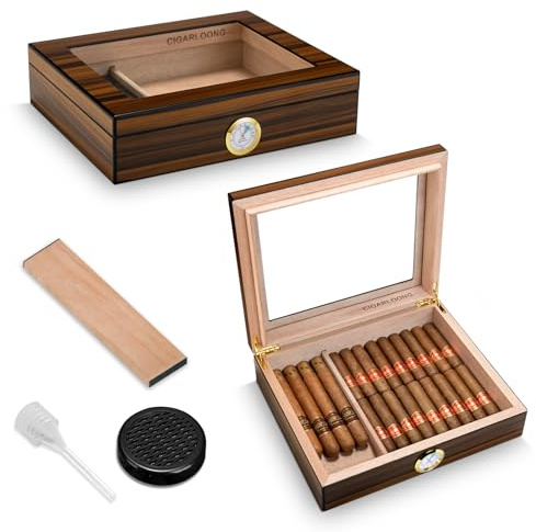 Humidor Zedernholz Humidor aus Zedernholz mit Luftbefeuchter und Hygrometer für Zuhause und Büro, Zigarrenbox für Zigarrenliebhaber (klein)