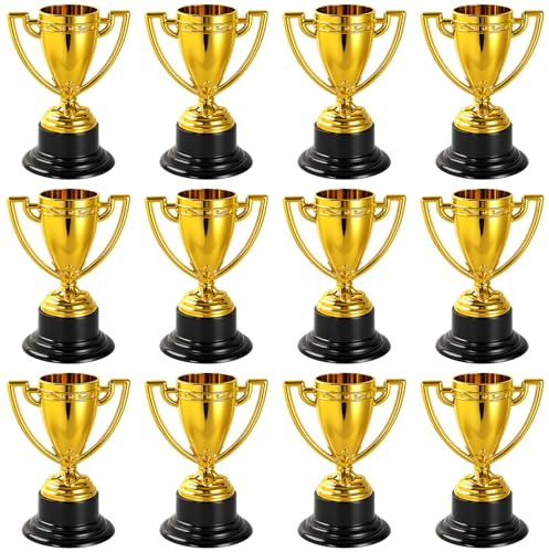 HFXXAD Mini-Trophäen für Kinder, Kunststoff, goldfarben, kleine Pokale für Sportturniere und Wettbewerbe (8,6 cm), 12 Stück