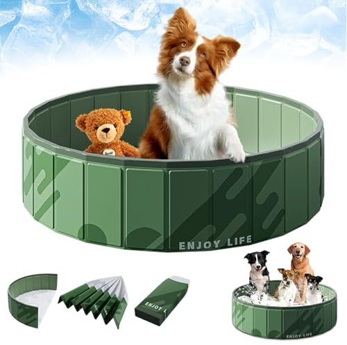 Piscine pour Chien Pliable, Piscine Hors Sol pour Grands Chiens et Petits Chiens, Piscine de Bain Portable pour Chien Intérieure et Extérieure, Baignoire pour Animaux, Enfants (Vert, 100 x 30 cm)