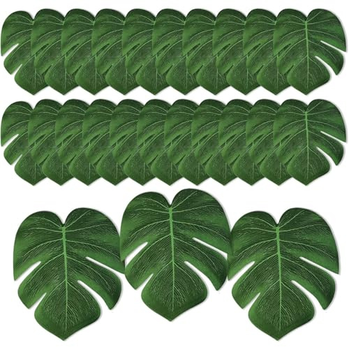 15 Pcs Fake Leaves, Artificial Palm Leaves Faux Monstera, Leaf Decoration, for Hawaiian Jungle Theme Tropical Party Decorations, Garden, and Theme Decorations, Green (17cm / 7.08in)