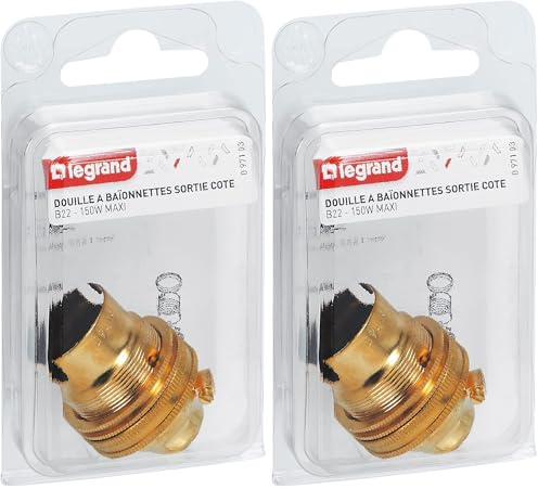 Legrand - Douille pour ampoule B22 - avec bague - sortie de câble latérale - laiton (Lot de 2)