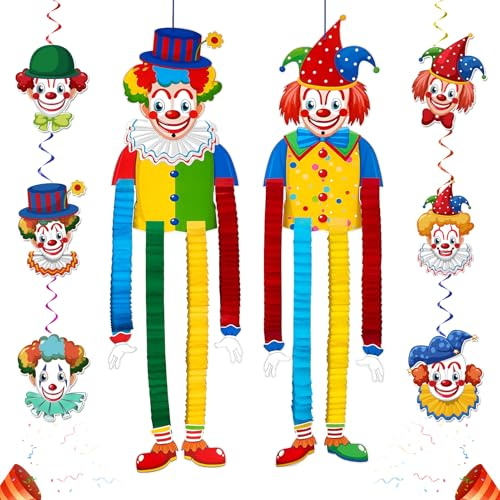Clown Deko Karneval: 2 Stück Banner - 6 kleine Clown-Deko-Sets | Papier - stabil - doppelseitig bedruckt - Für Tür - Wand & Hintergrund - Ideal für Karneval & Zirkus