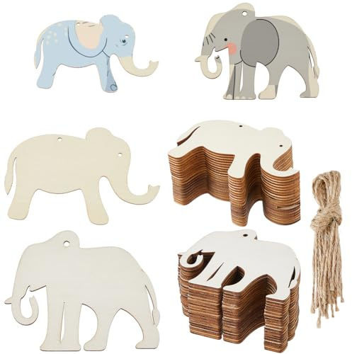SUPERFINDINGS 40 Stück 2 Größen Unbemalte Holz Elefant Bastelsets Holz Elefant Hängedekorationen Leere Holzs Elefanten Anhänger Mit Juteschnur Zum DIY Bemalen Hochzeit Geburtstag Party Deko