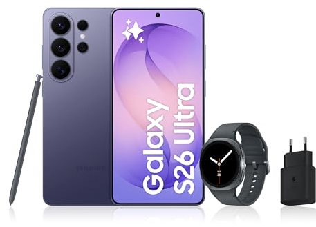 Samsung Galaxy S26 Ultra, avec Galaxy AI, 256 Go, Violet Galaxy Watch8, 40mm, Noir, Bluetooth, Chargeurs secteurs Rapides 25W Inclus, Version FR