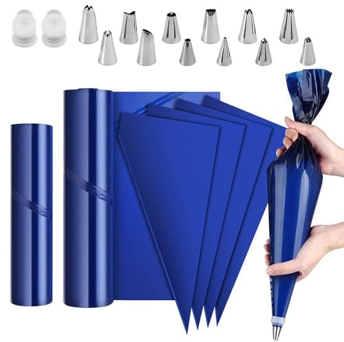 ZXBBTZ 100 Stück Spritzbeutel Einweg Groß 52 & 39cm Torten Spritzbeutel mit Tüllen Spritztüte + 12 Edelstahl Spritztüllen + 2 Kuchen Kupplung Extra Dick Piping Bag für Kuchen Cupcakes Gebäck