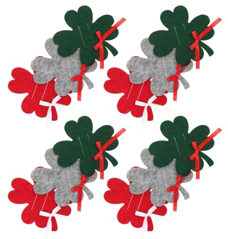 HEMOTON 12 Stück Weihnachts Vierblatt Geldklammer Filz Rot Grün Grau | Festliches Kleingeld Format, Wiederverwendbar und Tragbar, für Reise und Verschiedene Anlässe