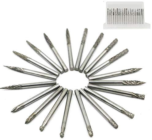 20 tlg HSS Fräser-Set Gravieren Fräser Bit Hartmetallschneider Rotary Burr für Proxxon Dremel Schleifen Polieren-3mm Schaft