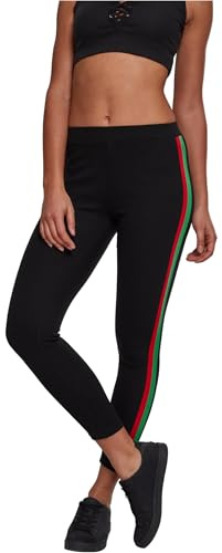 Urban Classics Women's Ladies 3-Tone Tape Leggings, Multi-Coloured (Black/firered/Green 01269), XS