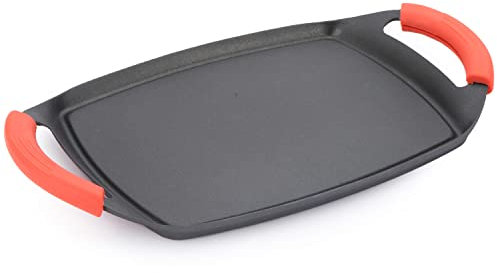 ALZA Rouge - Plancha Teppanyaki 26cm (37x25cm), Aluminio Fundido, Antiadherente Triple Capa, Todo Tipo de cocinas, Apto para Inducción y Horno