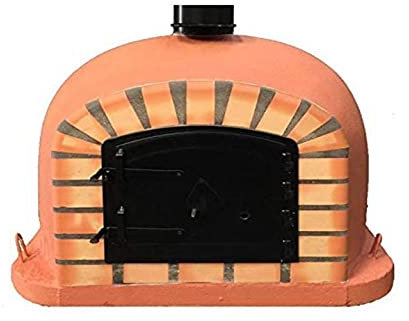 DIOVERDE Terracotta Deluxe Black Door Wood Fired Pizza Oven, Orange Arch, Black Door, 100cm x 100cm