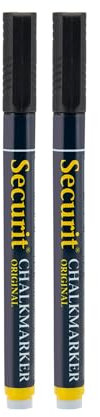 SECURIT - 2er-Set Kreidemarker - Für nicht-poröse Oberflächen (Schwarze Tafel, Glas, Metall, Spiegel...) - Dünne Spitze 1-2 mm - Schwarz