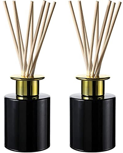Whole Housewares Diffusore di fragranze per ambienti - Include 16 bastoncini naturali e tappo dorato - Perfetto per case, uffici e qualsiasi spazio di lusso - 6,5 x 10 cm, Nero