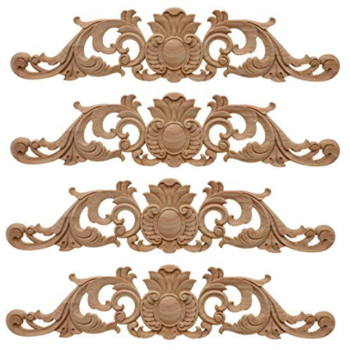 4Pcs 30 * 7 Cm Holz Skulptur Lang Corner Flourish Applique Blumenmuster Möbel Wohnung Deko Europäischer Stil,Lange Holzschnitzerei Applikation