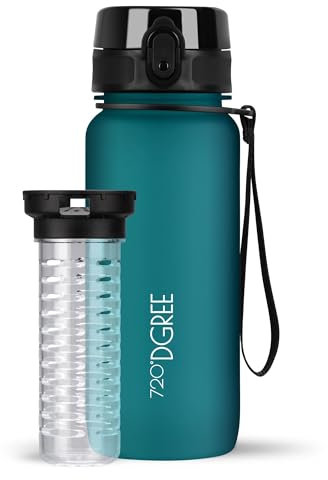 720°DGREE Trinkflasche 650ml “uberBottle“ softTouch +Früchtebehälter - BPA-Frei - Auslaufsichere Wasserflasche für Kinder, Schule, Uni, Sport, Outdoor, Fitness - Tritan Sportflasche - Leicht, Stoßfest