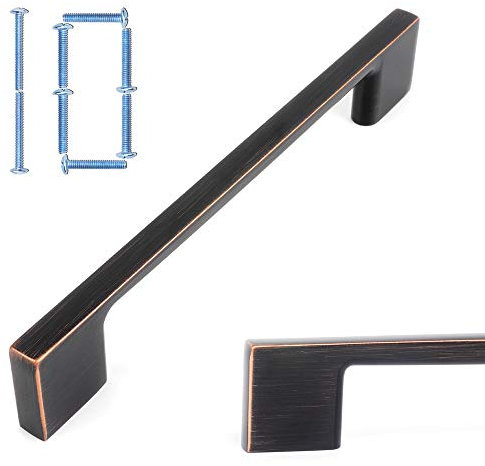 KOOFIZO Breiter Schrankgriff – Ölgeriebene Bronze, moderner, solider Griff, 128 mm Schraubenabstand, 10 Stück für Küchenschranktüren, Schubladen, Badezimmer-Kleiderschrank-Hardware
