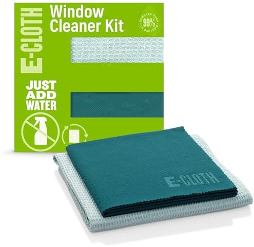 E-Cloth Glass Cleaner, Window Cleaning Kit, Microfibre Cleaning Cloth, Best for Cleaning Indoor and Outdoor Glass Windows and Doors, Car Windshields, Washable and Reusable, 100 Wash Promise, Green
