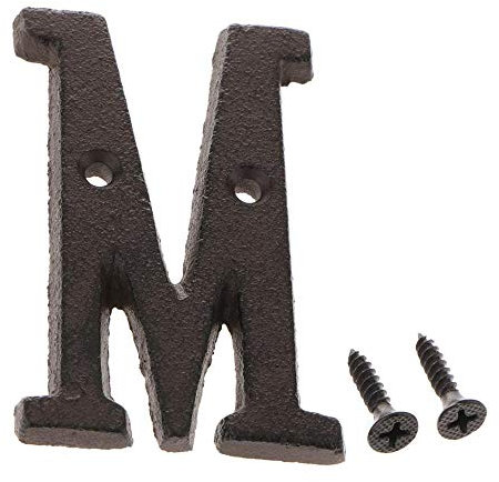 Betorcy Número de dirección de 7,6 cm, números de casa para exteriores, letras de metal de hierro fundido, decoración de buzón de puerta de jardín con tornillos, letra M negra