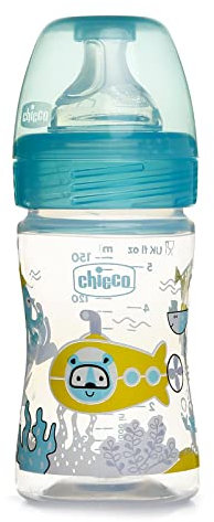 Chicco Biberon Bien-Être Tétine Silicone Flux Lent Bleu 0+ Mois 150 ml 1 Unité