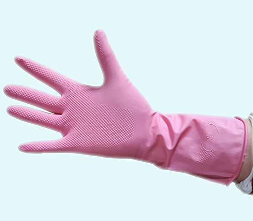 DSTOCK60-50 PAIA DI GUANTI STRAPPO IMPERMEABILE PER LAVATRICE IN GOMMA RIUTILIZZABILI MANICHE LUNGHE - COLORE ROSA - TAGLIA 9,5 - XL