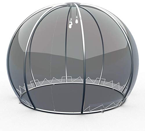 astreea® Igloo Crystal-PVC | M | Aerospace Aluminium, Pavillon mit LED-System, transparent mit Reißverschluss Tür, Gartenzelt, Gartenpavillon, 6 Personen Blasenzelt wetterfest, Bubble Zelt Ø 3.03 m