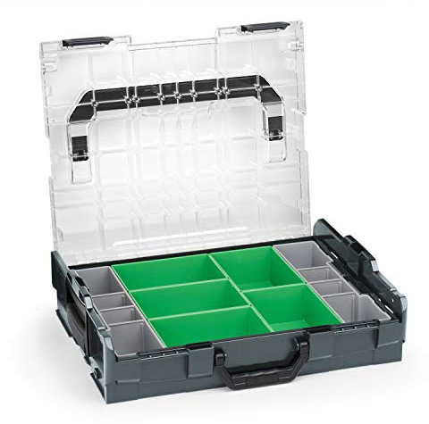Bosch Sortimo Sortimentskasten L BOXX 102 anthrazit Deckel transparent mit Insetboxen-Set D3 Sortierboxen für Kleinteile | ideale Schraubenbox Aufbewahrung Kleinteilemagazin Alternative