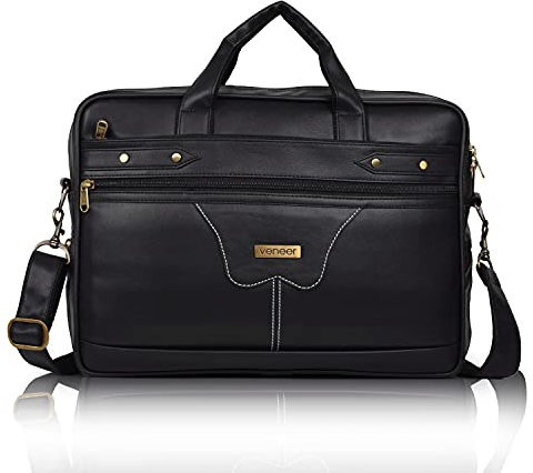 Veneer Maletín de cuero sintético impermeable para hombre de 15,6 pulgadas, para computadora portátil, bolsa de hombro (negro, grande)
