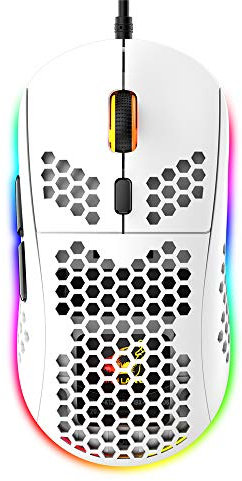 Tenglang M8 RGB USB Wired Gaming Mouse with Lightweight Honeycomb Shell 7 Buttons 12000 DPI 6 Gears Adjustable Optical PC Computer Mice (White)