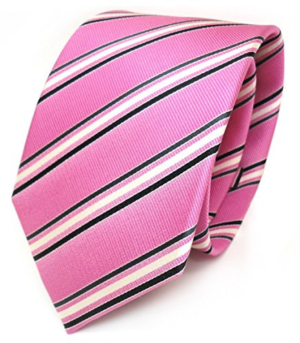 TigerTie Designer Seidenkrawatte in rosa pink schwarz weiss gestreift