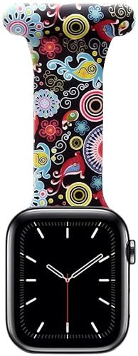 Makzib Pin Fob for Apple Watch for Nurses Midwives Doctors Healthcare Paramedics, Silicone Pin Fob, Infection Control Design Compatible with iwatch Series 6, SE,5,4,3,2,1 (42mm/44mm, Floral)