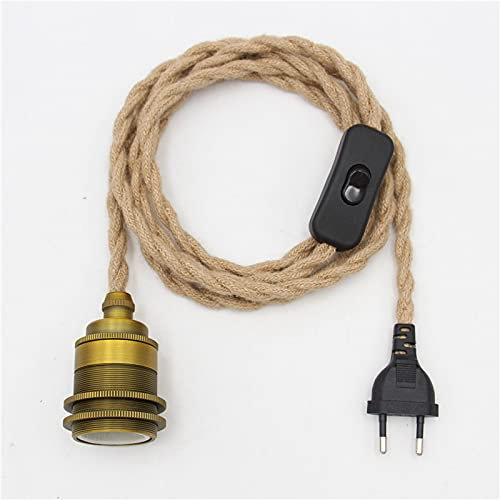 Kit lampada a sospensione in corda di canapa vintage fai-da-te con interruttore a spina Testa singola Lampada a sospensione Cavo in corda di canapa Presa E27 Portalampada (D,1.8M)