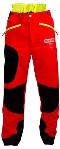 Oregon Waipoua Kettensägen-Schnittschutzhose, Typ A Klasse 1, sägesicherer Schutz, verstellbare, leichte, atmungsaktive, verstärkte Kleidung, Größe M/EU 46-48 – Hi Vis Rot/Gelb/Schwarz (295469/M)
