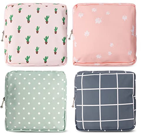 Binden Tasche Mädchen,Tragbar Perioden Tasche Mädchen Damenbinden Tasche 4 Stück Period Bag mit Reißverschluss 12 * 12cm Tasche für Tampons und Binden für Mädchen,Damen,Frauen