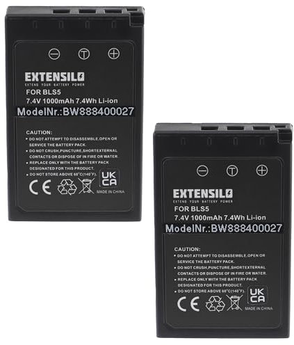 EXTENSILO 2x batteria sostituisce Olympus BLS-50 per fotocamera digitale DSLR (1000mAh, 7,4V, Li-Ion) con infochip