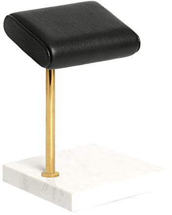 JIgeren Präsentationsständer, Uhrenständer, handgefertigtes Leder, natürlicher Marmorsockel, Uhrenständer, Uhren-Organizer und Halter, Geschenk für Frauen, Weiß